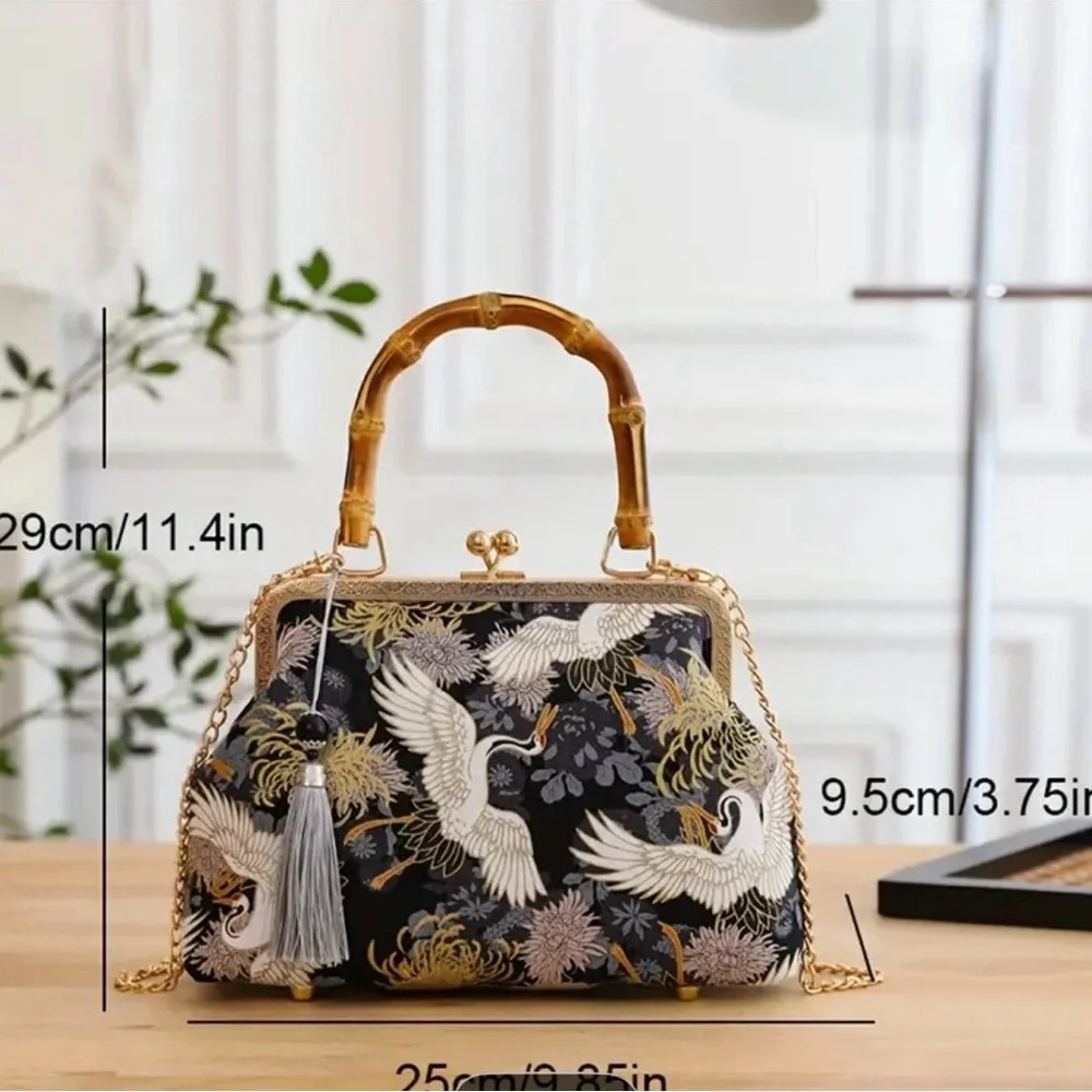 Elegant Blue Crane Print Handbag